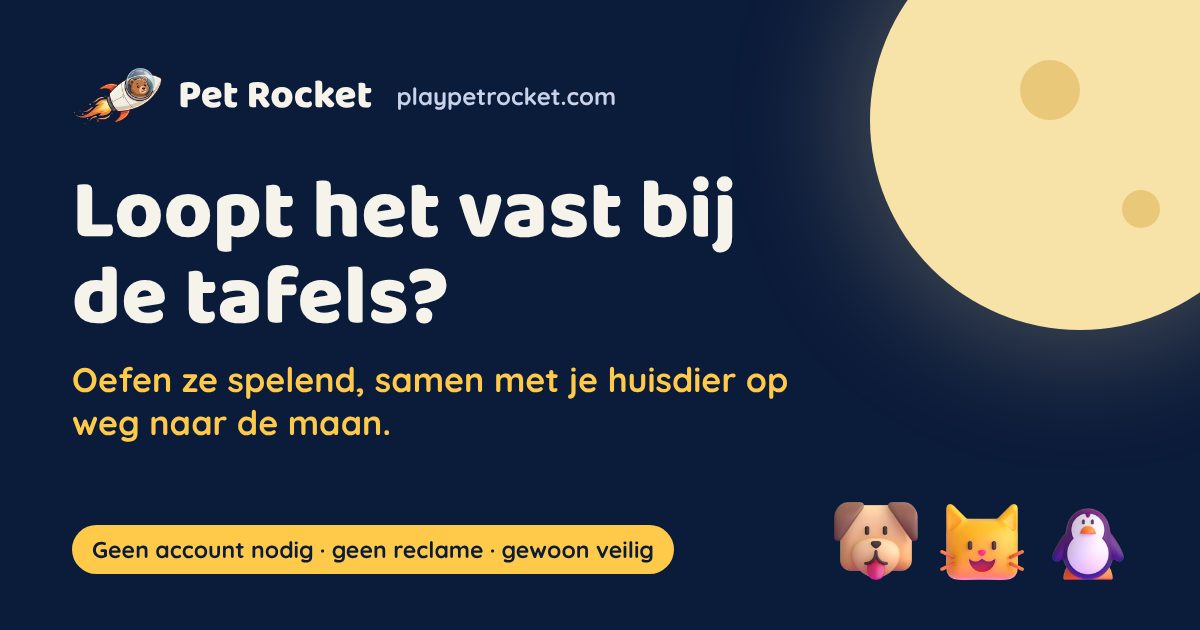 Deelafbeelding van Pet Rocket: Loopt het vast bij de tafels? Oefen ze spelend, samen met je huisdier op weg naar de Maan.